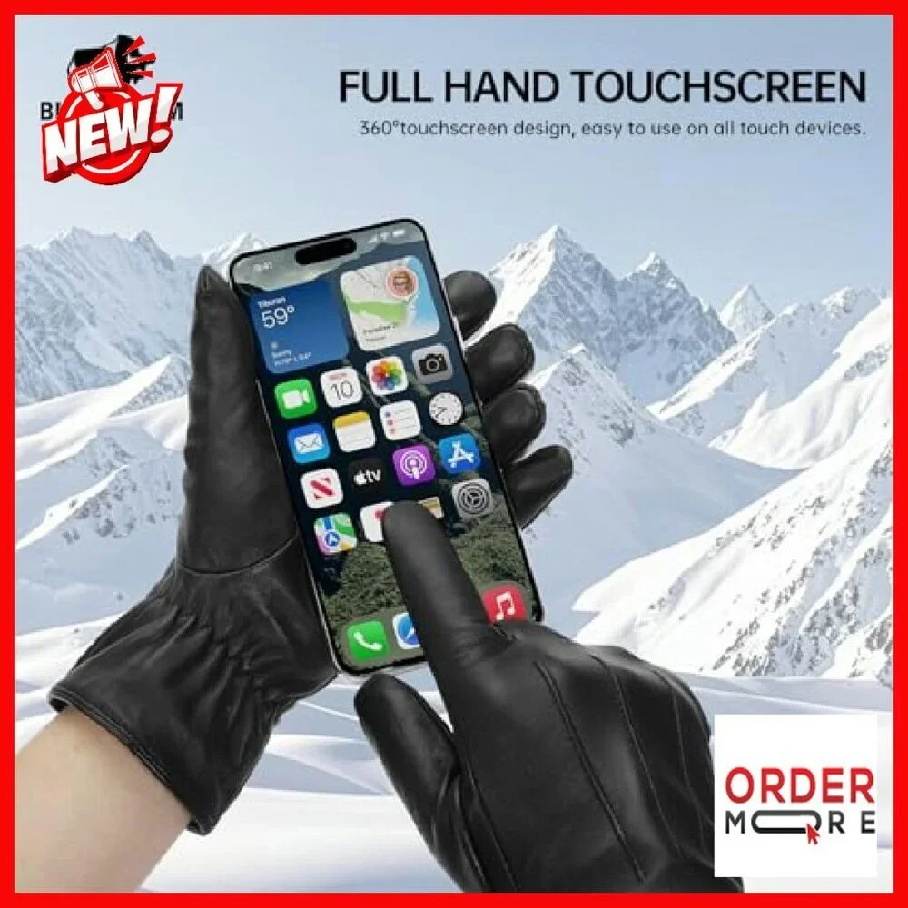Cashmere Lined Sheepskin Leather Gloves Touchscreen Driving Winter